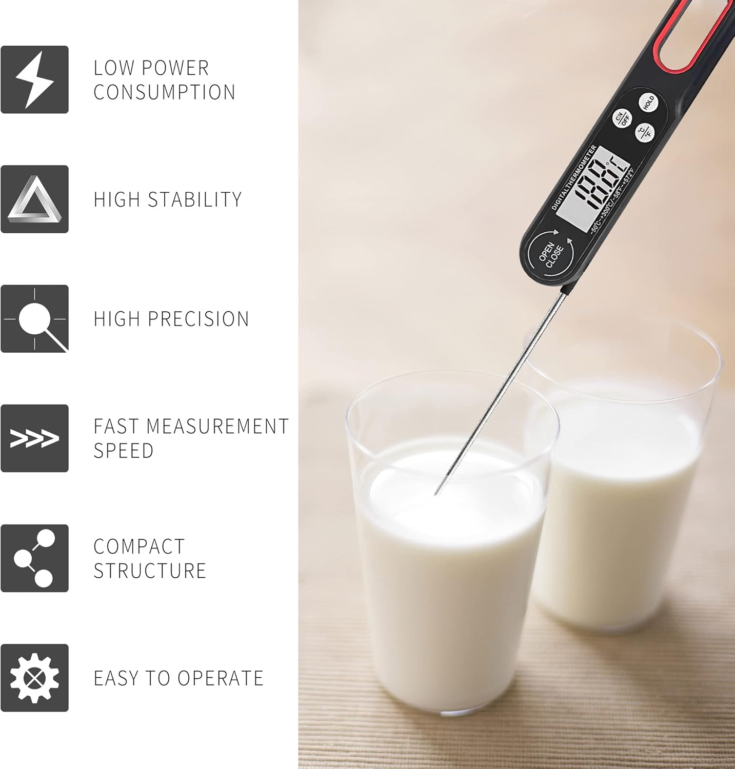 review DOGNLING B1008 Digital Meat Thermometer Suitable for Meat Kitchen Cooking Baking Food Candy BBQ Thermometer (Black)