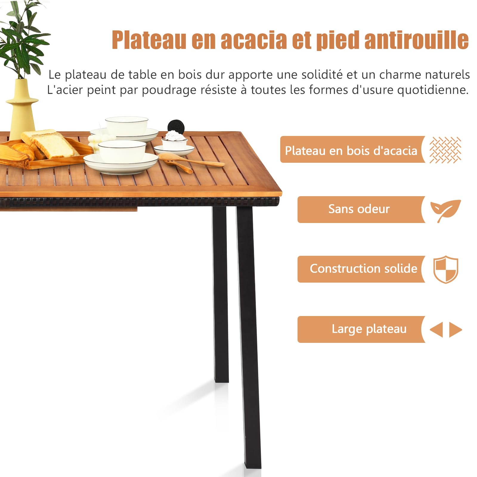 LIFEZEAL Table à Manger en Bois d'Acacia avec Trou de Parasol