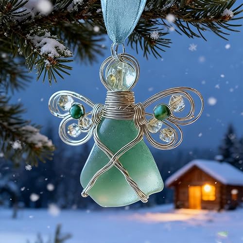 Miniatura 2 de Handmade Sea Glass Angel Ornament,Handmade Silver Wire-Wrapped Angel Christmas Decoration,H-andmade Coastal Beach Christmas Decor for Tree,Xmas