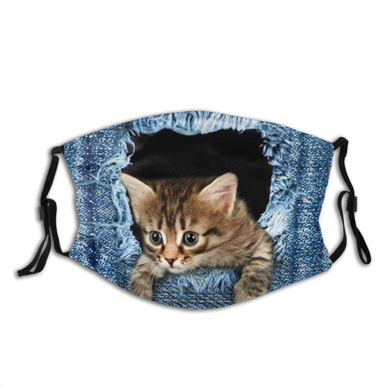 The Little Cat Who Yearns For Freedom Breaks Through Jeans Face Mask With Filter Pocket Washable Reusable Face Bandanas Balaclava With 2 Pcs Filters