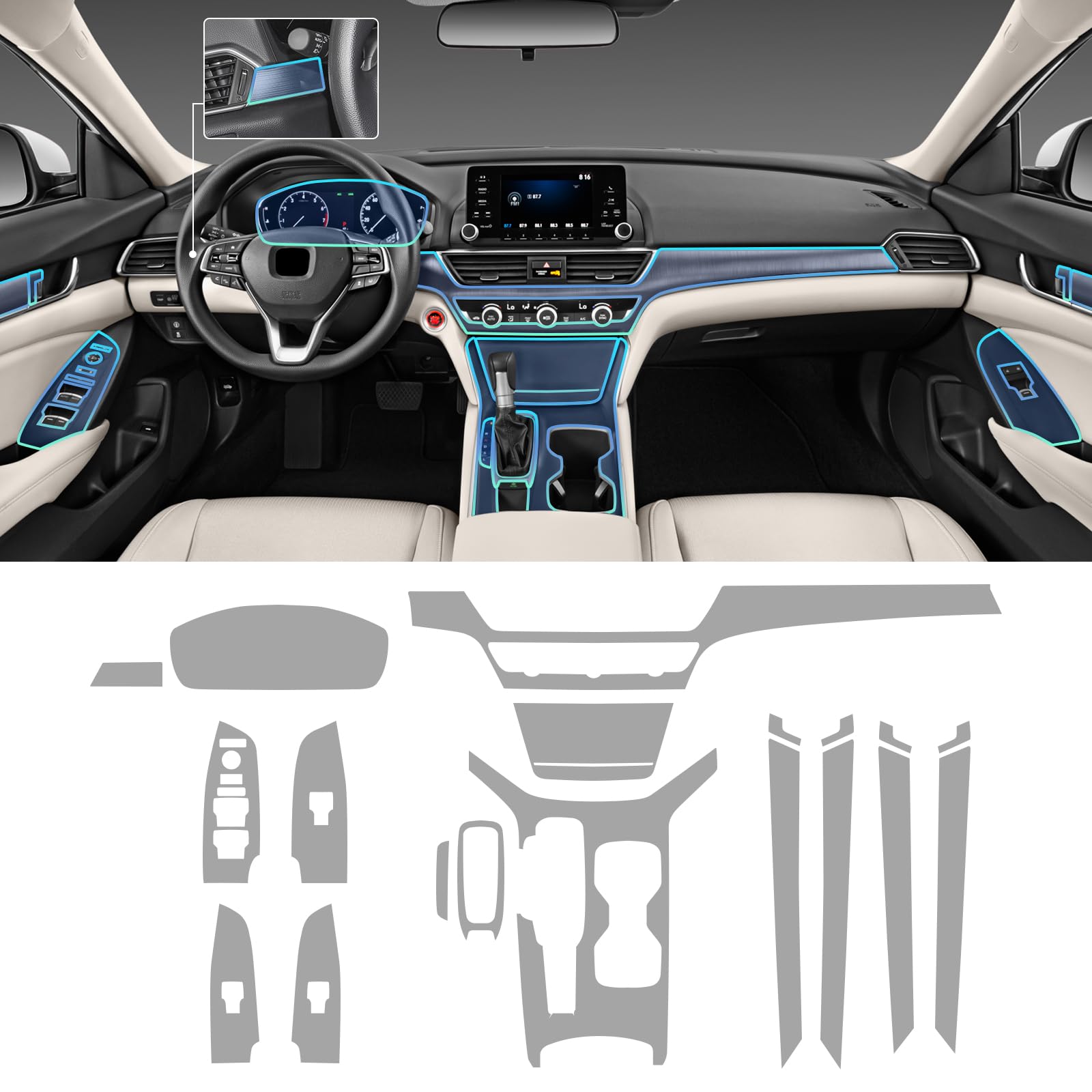 FDAIUN for 2018-2022 Honda Accord PPF Central Control Precut 8.5Mil Car Paint Protective Film TPU HD Film Scratch Protector Interior Accessories