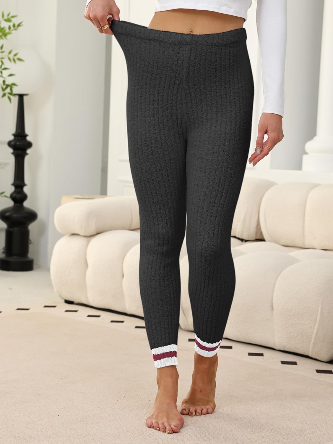 Famulily Womens Soft Ribbed Knit Fleece Leggings Winter Warm Thermal Tights Pants - Image 2