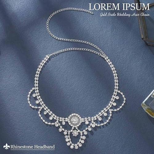 Miniatura 2 de Catery Diadema de cabeza de cristal para novia, boda, cadenas de pelo con diamantes de imitación, estilo bohemio, para novia, frente, fiesta,