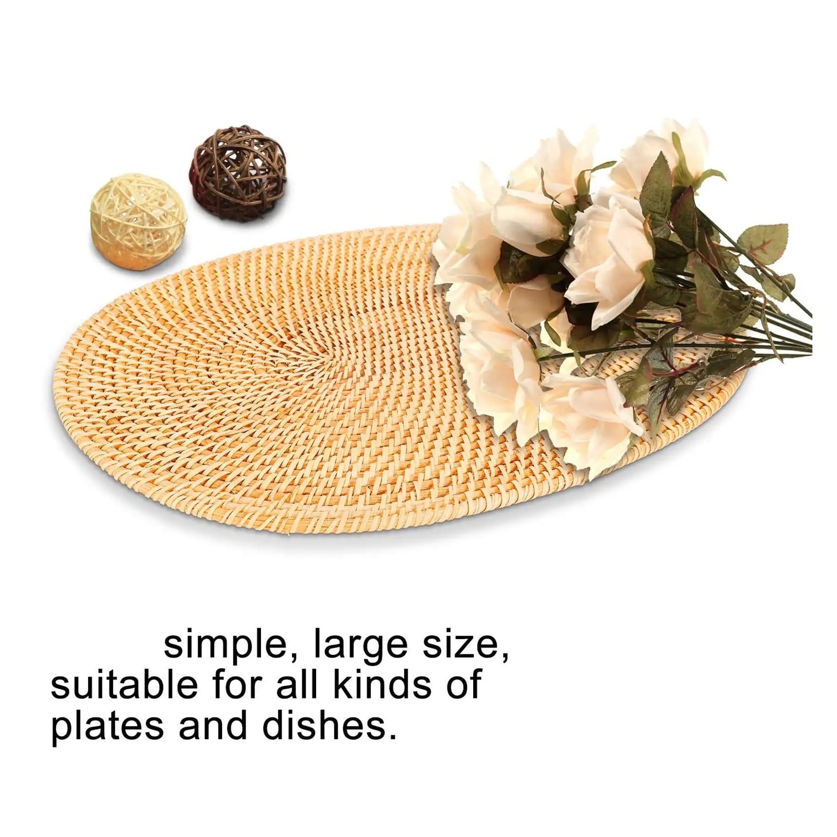 4 Stück ovales Rattan-Tischset, Rattan handgewebt Für Tisch | Teezeremonie-Zubehör, geeignet for Esszimmer, Küche