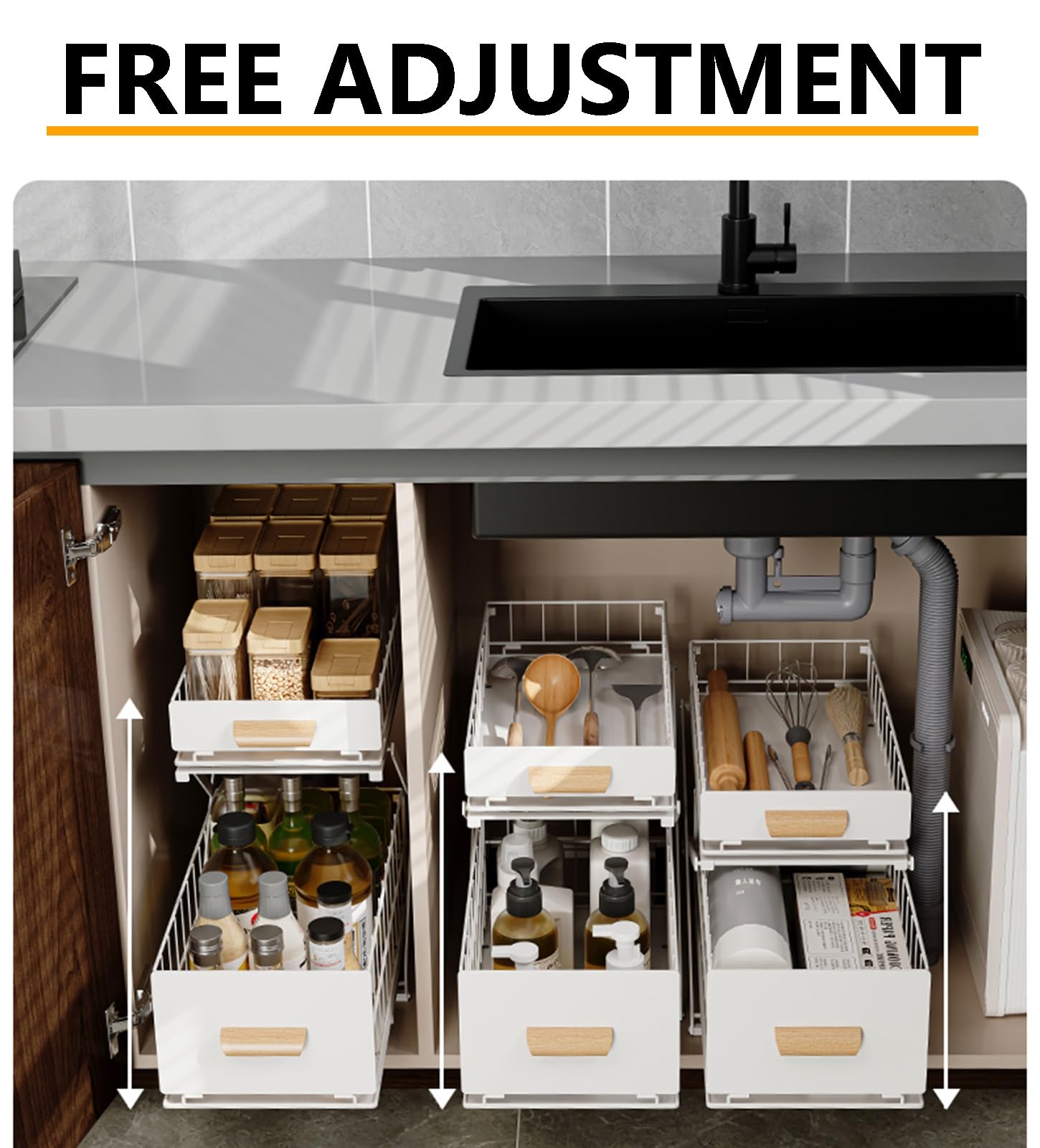 Spülschrank Organizer Untertisch-Organizer, 2-stufiger Untertisch-Organizer für Küchen- und Badezimmerspülen und ausziehbares Regal für Küchen- und Badezimmer(Size:S)