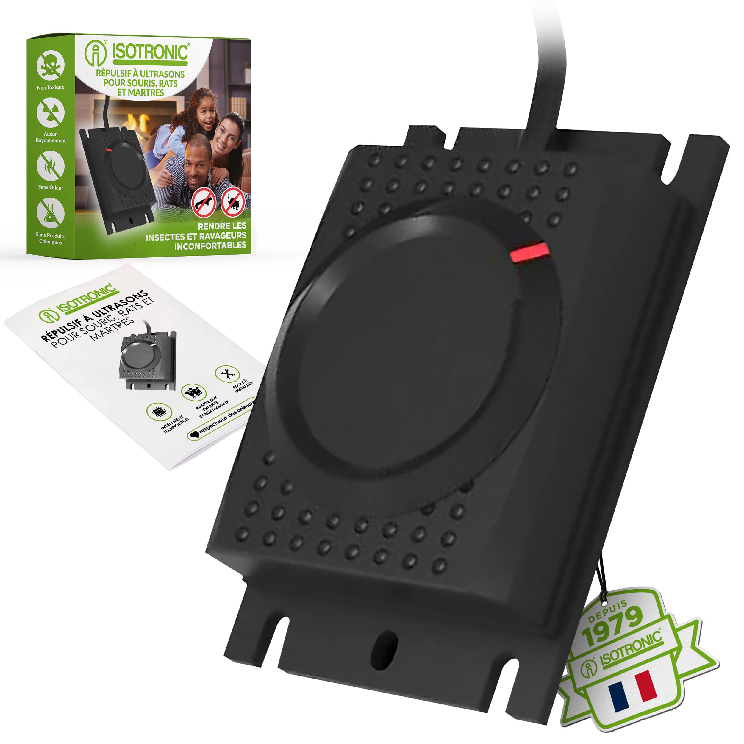 ISOTRONIC Répulsif Contre Les Martres, Souris et Les Rats avec Batterie 12V - Répulsif chassant pour Protection Voiture à Ultrason - Installation Facile et Effet Durable