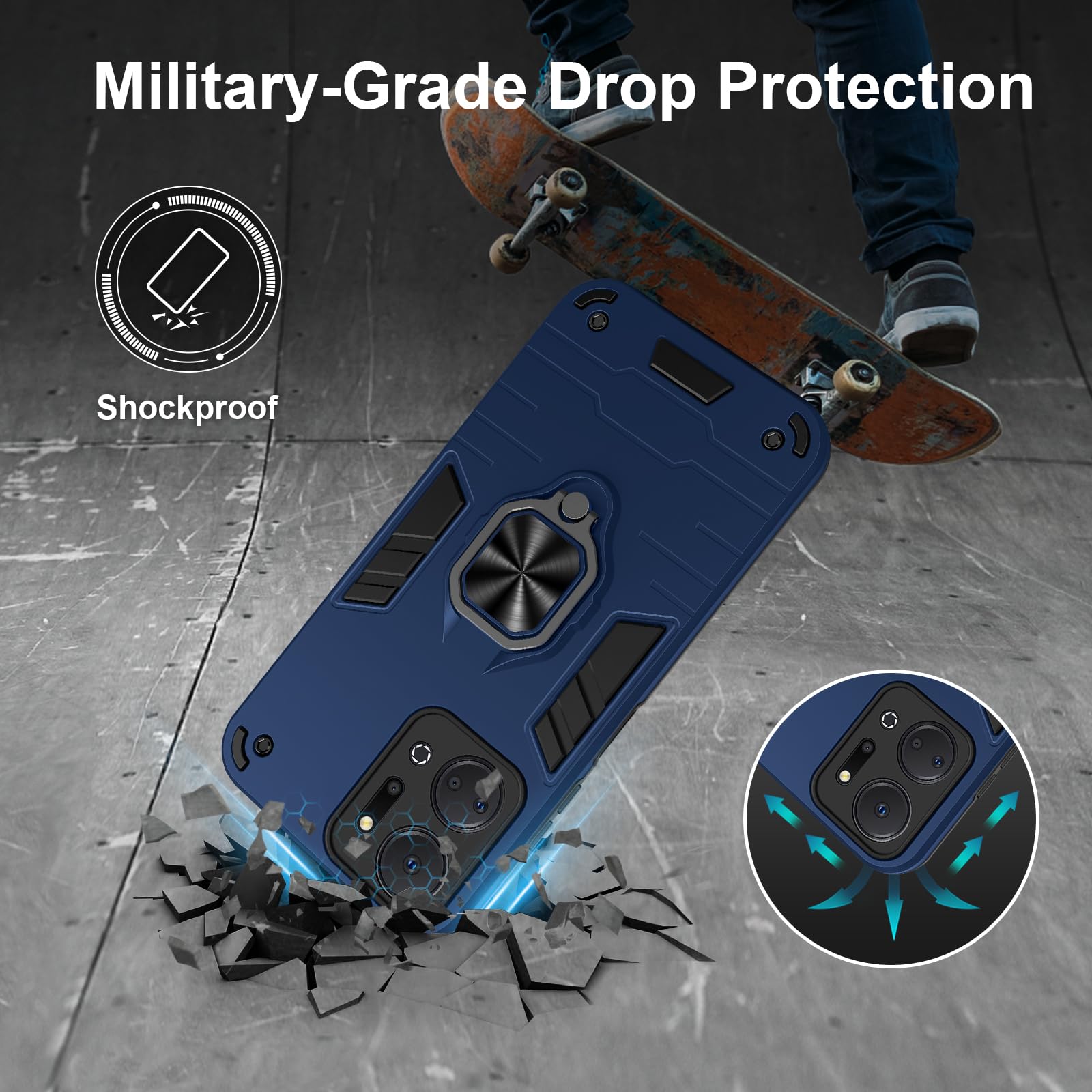 Funda para CMF Phone 2 Pro, Carcasa Antigolpes con Soporte anular metálico, Case Protectora de Grado Militar, Negro — view 817