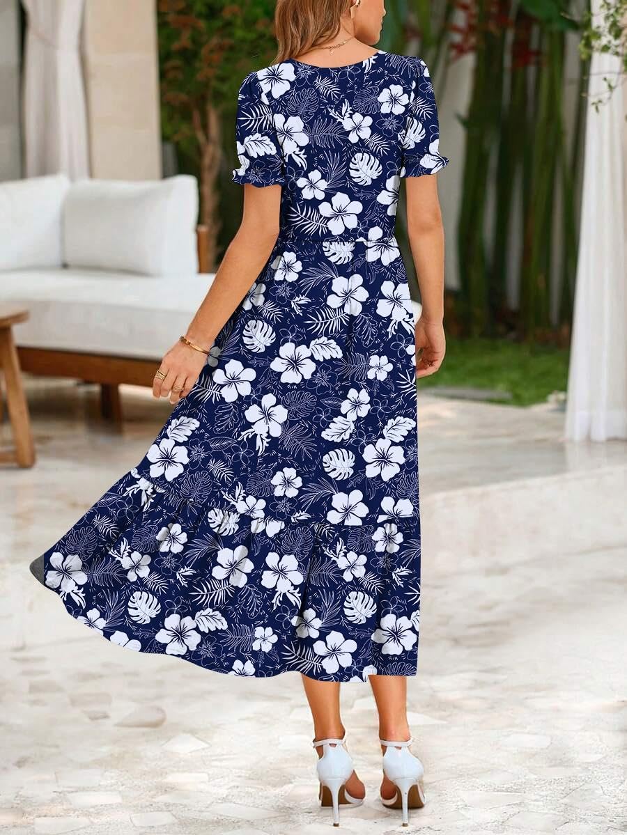 Zeagoo Summer Dresses for Women Flowy Casual Midi Dress Short Sleeve Tiered Dress Beach Vacation Sundresses with Pockets - Image 5