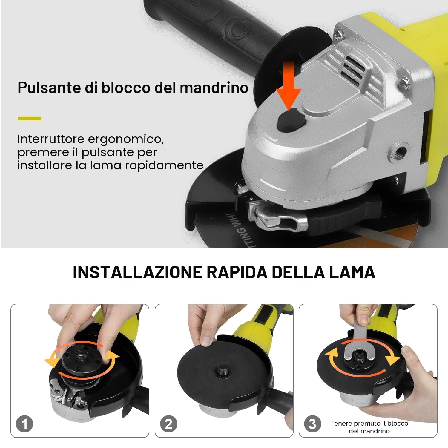 DEWINNER Smerigliatrice a Batteria, Flessibile a Batteria 115 mm, 2 Batterie 3 Ah, Impugnatura Ausiliaria, Caricatore Rapido, 2 Dischi di Molatura per Smerigliatura, Taglio e Lucidatura
