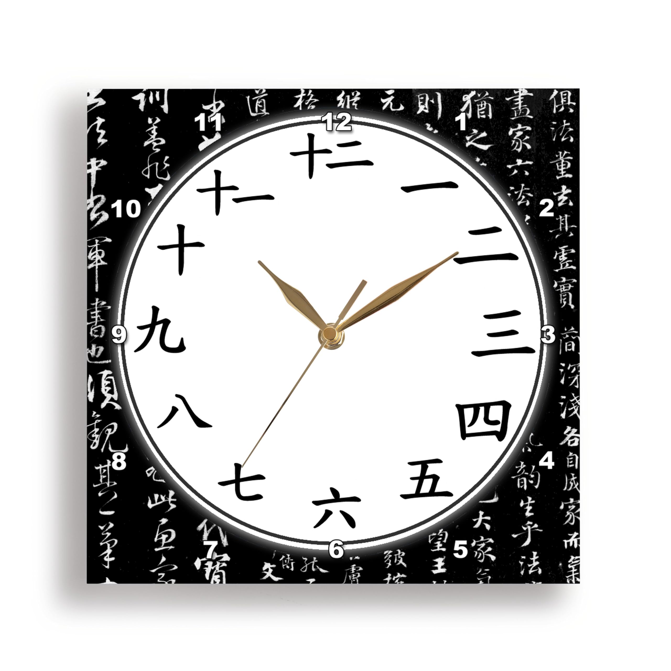 3dRose Wall Clock Silent - 15 inch - Numbers in Chinese Mandarin Clock face - Kanji Characters - Black - Oriental