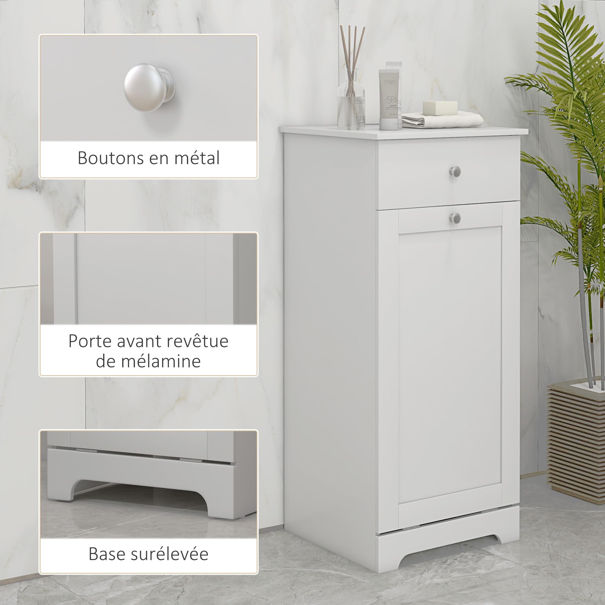 HOMCOM Meuble de Salle de Bain, avec tiroir 40L x 38l x 90,5H cm Blanc