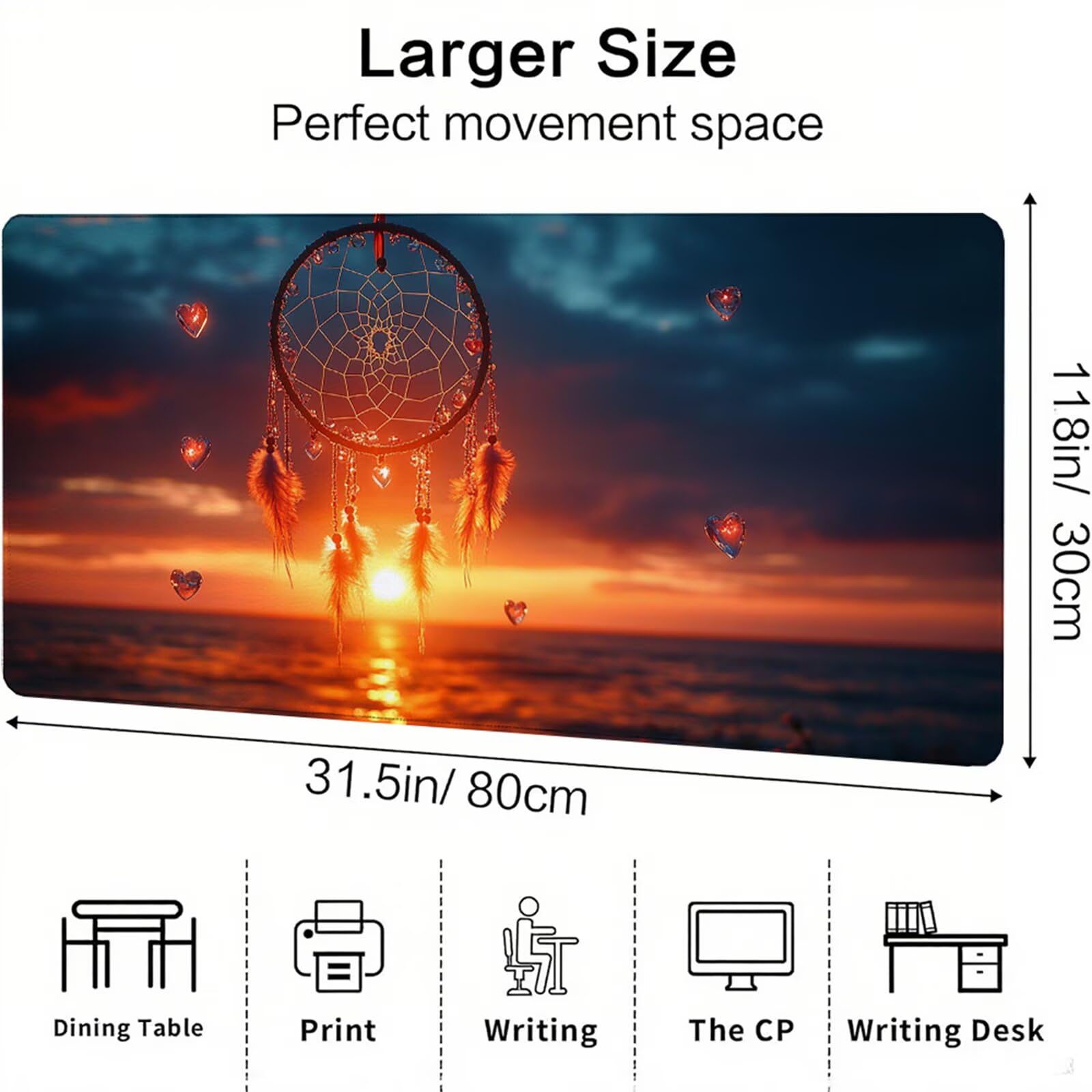 Czarna podkładka pod mysz XXL 1200 x 600 x 3 mm łapacz snów pod ręką akcesoria na biurko antypoślizgowa gumowa podstawa i zszyte krawędzie podkładka pod mysz dla graczy do dekoracji biura biurowego