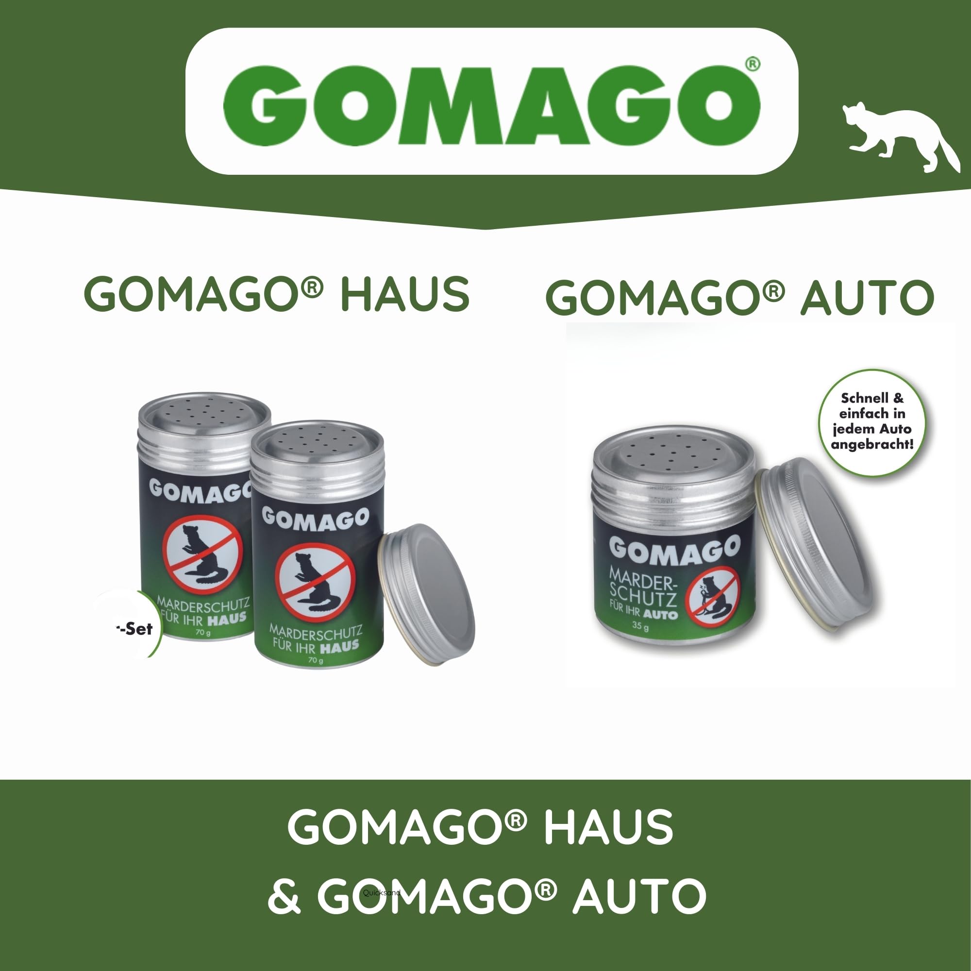 GOMAGO Marderschutz für Ihr Haus | zuverlässige und artgerechte Mardervergrämung durch Duftstoff | Alternative zu Marderschreck, Marderspray, Ultraschall u.ä. | [2 x 70g]