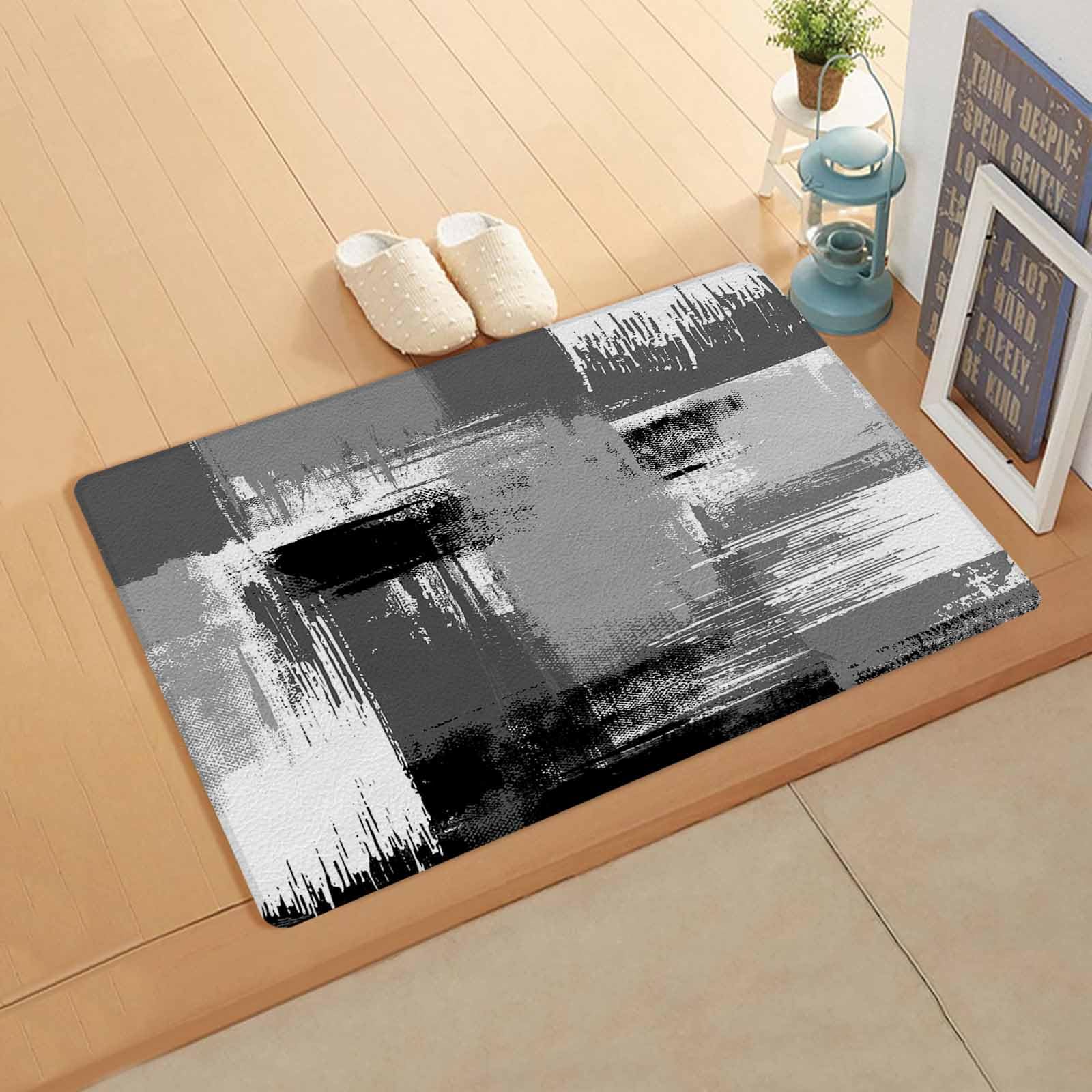 Contemporary Grey Kitchen Bath Door Mat Cushioned Runner Rug,Washable Welcome Floor Sink Antifatigue Mat,Waterproof & Non-Slip Comfort Standing Doormat,Abstract Black Grey White Street Art 18