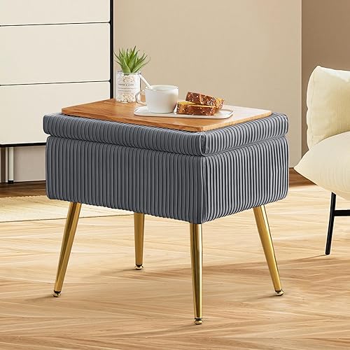 Furnimart Banco de almacenamiento pequeño de terciopelo, otomana tapizada con almacenamiento, taburete cuadrado para tocador, taburete reposapiés