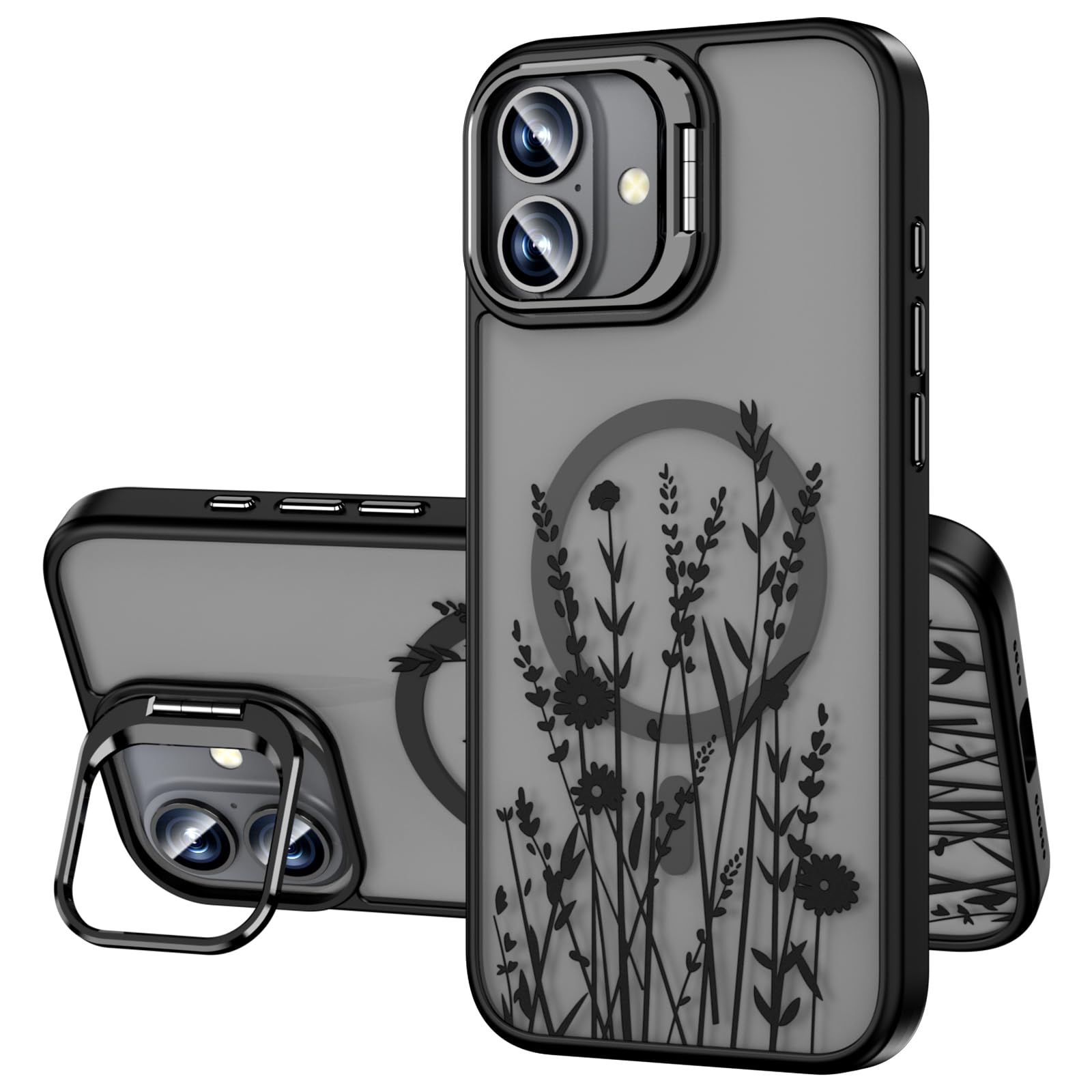 OAOA Designed for iPhone 16 with Kickstand, Compatible with Magsafe, Built in Camera Stash Stand, Anti-Fall Military Protection Case for Women Girls,