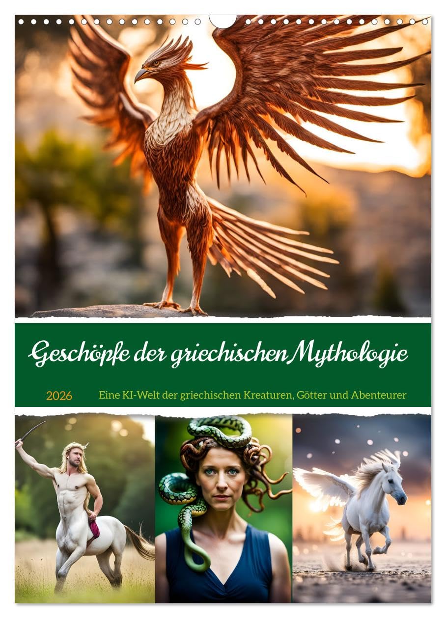 Creatures of Greek Mythology - An AI world of Greek gods, creatures and adventurers. UK-Version (Wall Calendar 2026 DIN A3 Portrait), CALVENDO 12 Month Wall Calendar — image 1