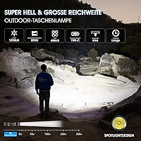 Vista 2 de WUBEN L50 linterna táctica, linterna recargable de 1200 lúmenes de alto brillo, luz LED impermeable IP68 con 5 modos, linterna de mano EDC