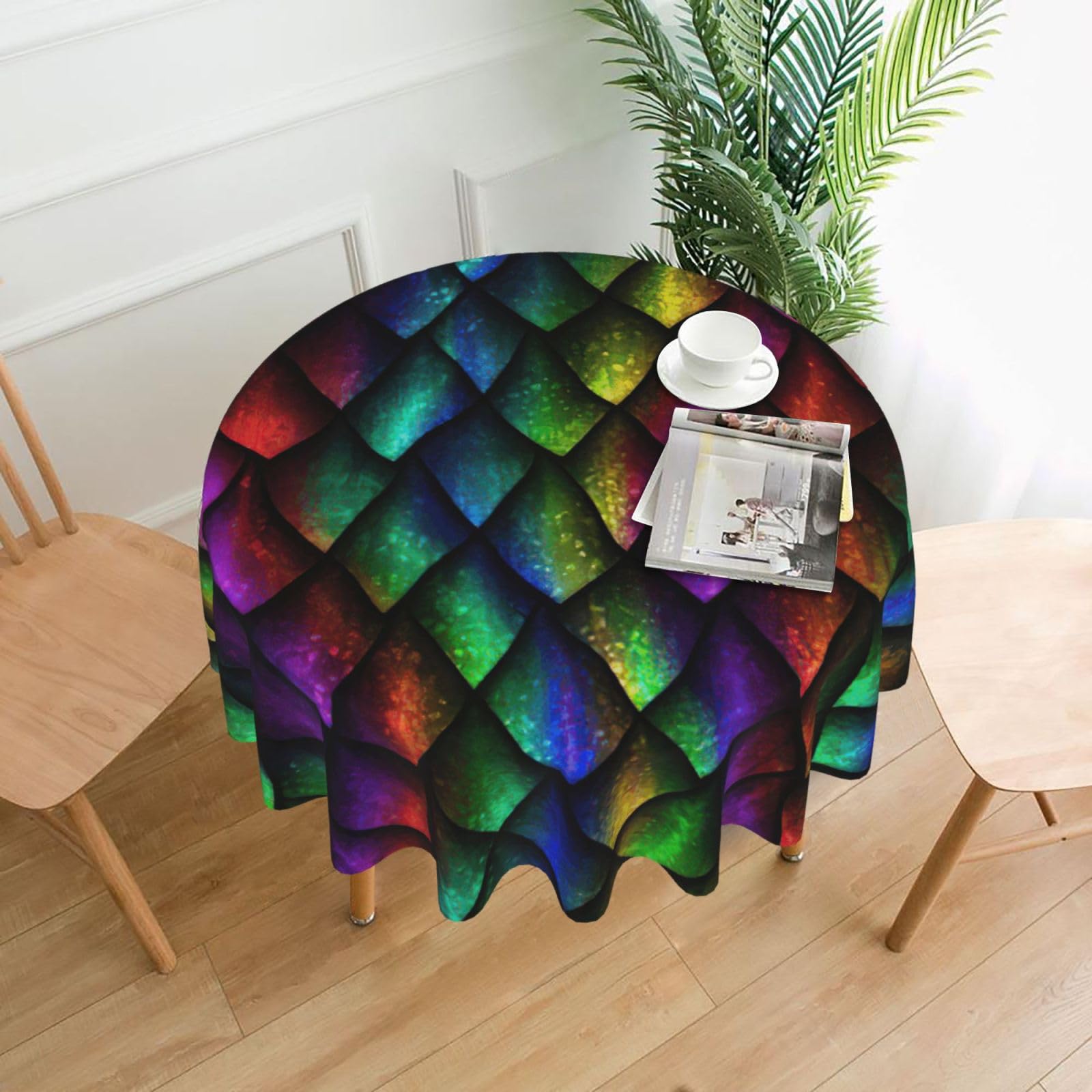 SDEGTHO Dragon Scale Print Modern Retro Round Tablecloth 60in Polyester Fabric Cover for Party Dining Table Washable