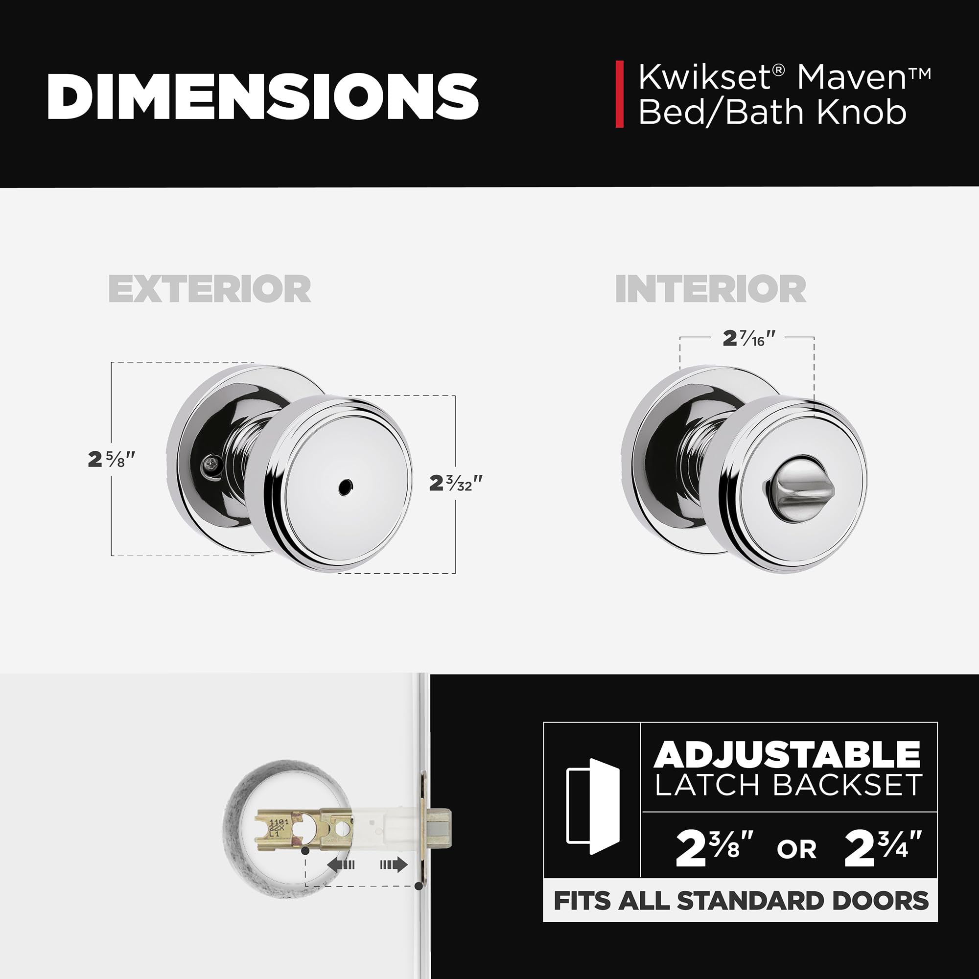 Kwikset Maven Privacy Door Knob - Chrome -3