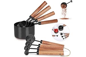 Collection 8 Piece Black Measuring Cups and Spoons Set with Fragrant Wood...