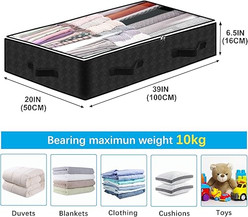 Miniatura 3 de Paquete de 2 contenedores de almacenamiento debajo de la cama, 90 L de gran capacidad, organizadores de armario de dormitorio y contenedores de