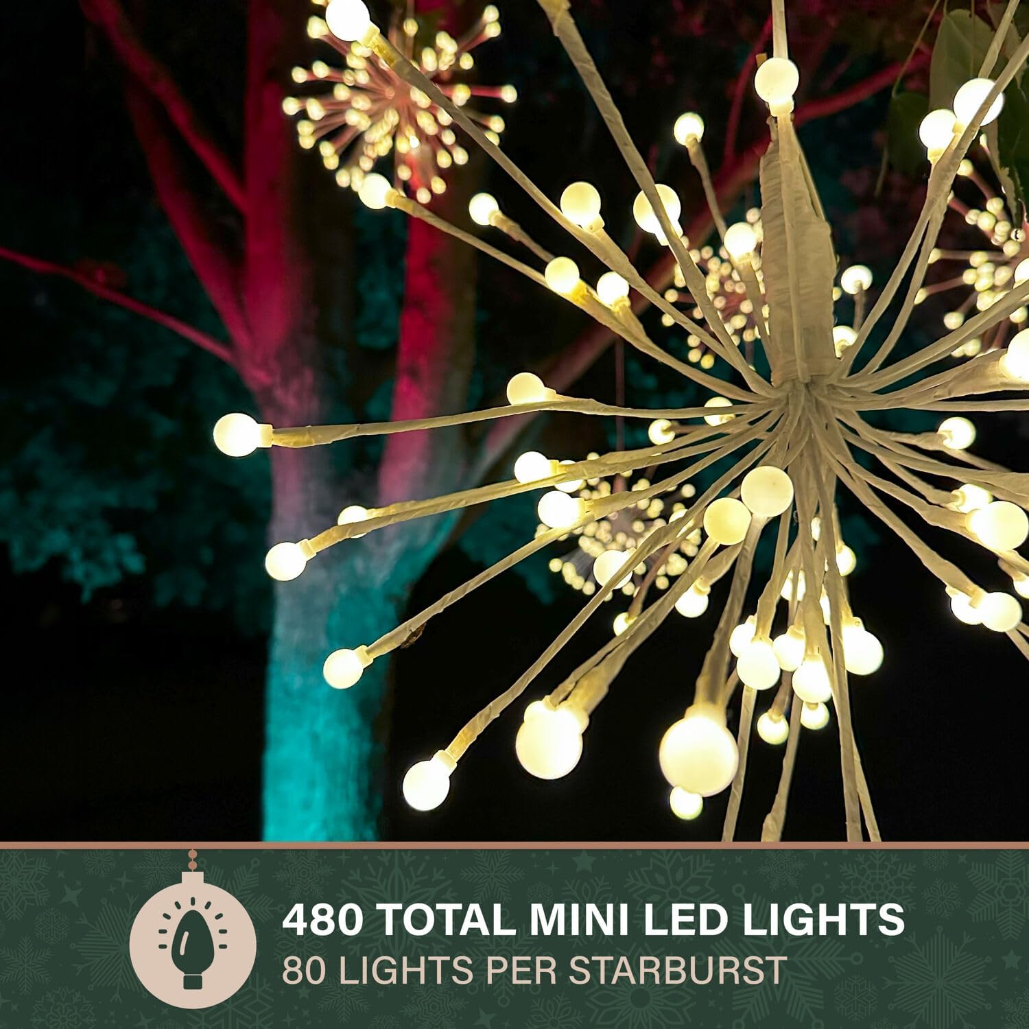 Fraser Hill Farm 16-in. Prelit LED Starburst with White Caps, Weather Resistant Decoration for Indoor and Outdoor Use, Battery Operated Holiday Decoration, Set of 6
