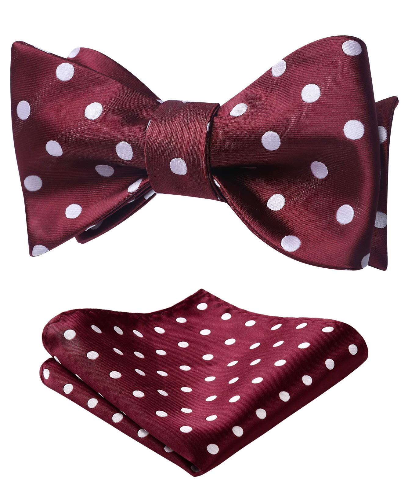 HISDERNBow Ties for Men Polka Dot Selftie Bowtie and Pocket Square Classic Business Tuxedo Wedding Bowties Handkerchief, D2-red / White, One size