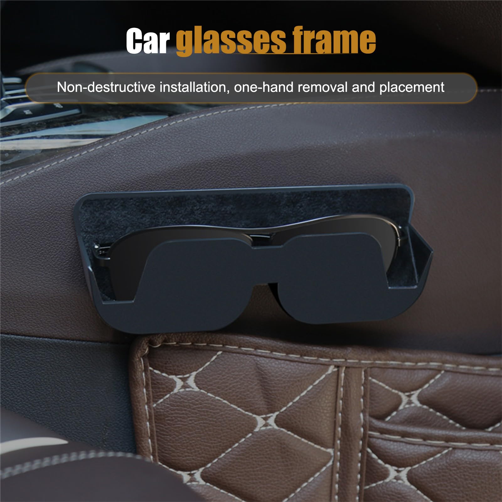 1 caja de almacenamiento para gafas de coche, ABS de 6.4 x 2.2 x 1.4 pulgadas + caja de gafas de sol laterales con forro antiarañazos para salpicadero central, accesorios de montaje