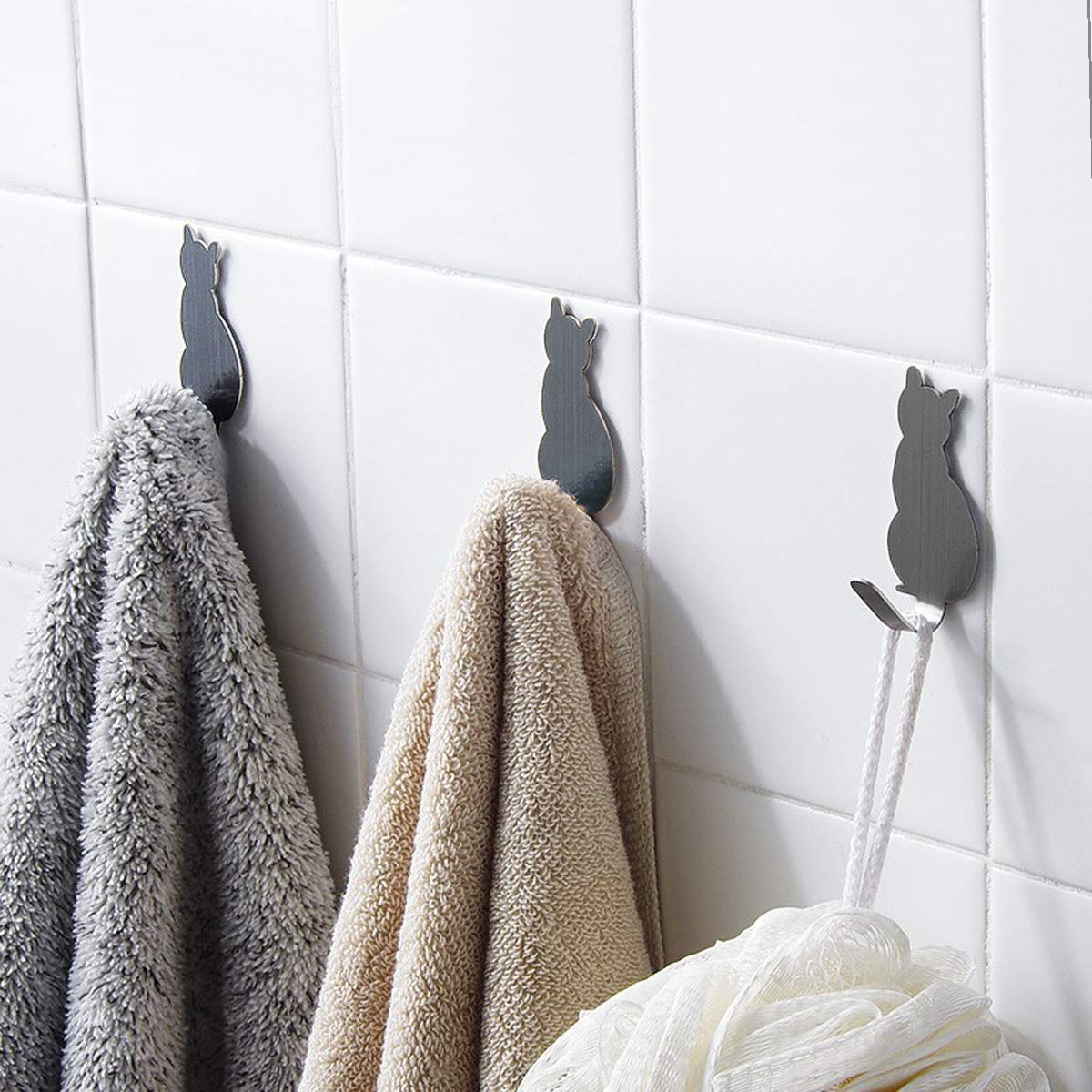 Genérico Toallero Ganchos para Toallas autoadhesivos Ganchos para Albornoz Ganchos Decorativos Ganchos de Pared creativos para Gatos Acero Inoxidable Soporte para Toallas de baño Cocina Ganch