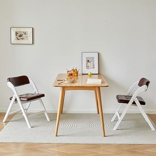 Miniatura 9 de Juego de 2 sillas plegables de madera, modernas sillas plegables con asientos acolchados, sillas de comedor plegables, silla plegable acolchada para