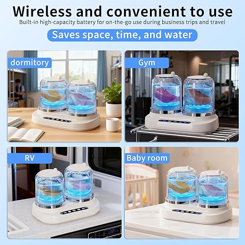 Miniatura 8 de Mini lavadora portátil de 2 litros, no eléctrica, doble bañera, 3 modos de lavado y vórtice de 8 dimensiones, lavadora de ropa interior compacta