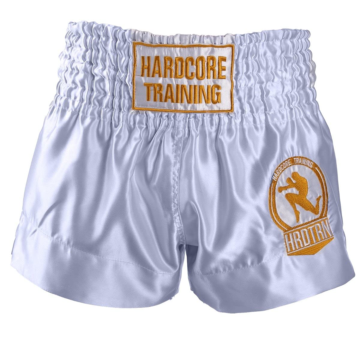 Hardcore Training Pantaloncini classici da Muay Thai, da uomo, per boxe, BJJ, MMA, bianco, L
