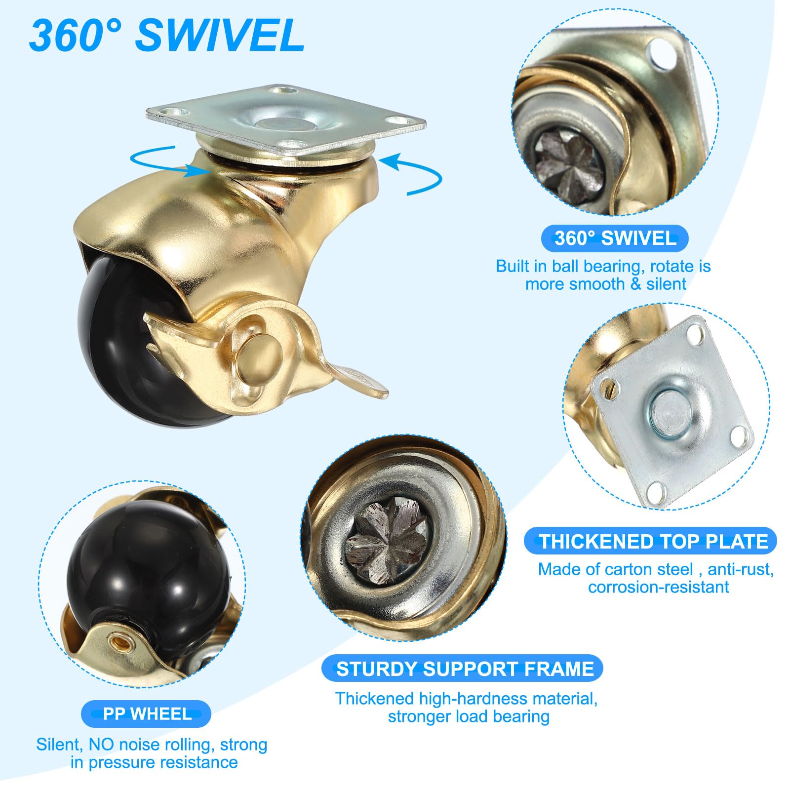 PATIKIL Ball Caster Wheels - 4 Pack with Brake -3