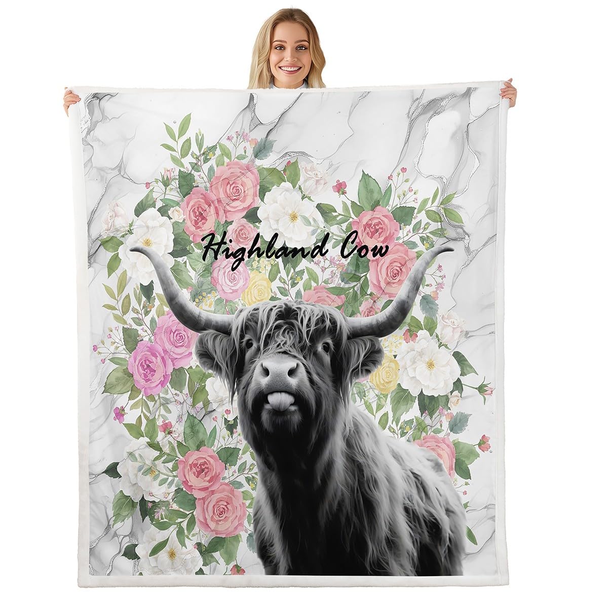 Homemissing Highland Cow Fleece Throw Blanket Baby 30x40Inch For Kids Boys Girls Teens Floral Highland Cattle Plush Sherpa Blanket Farmhouse AnimalsBedroom Decor