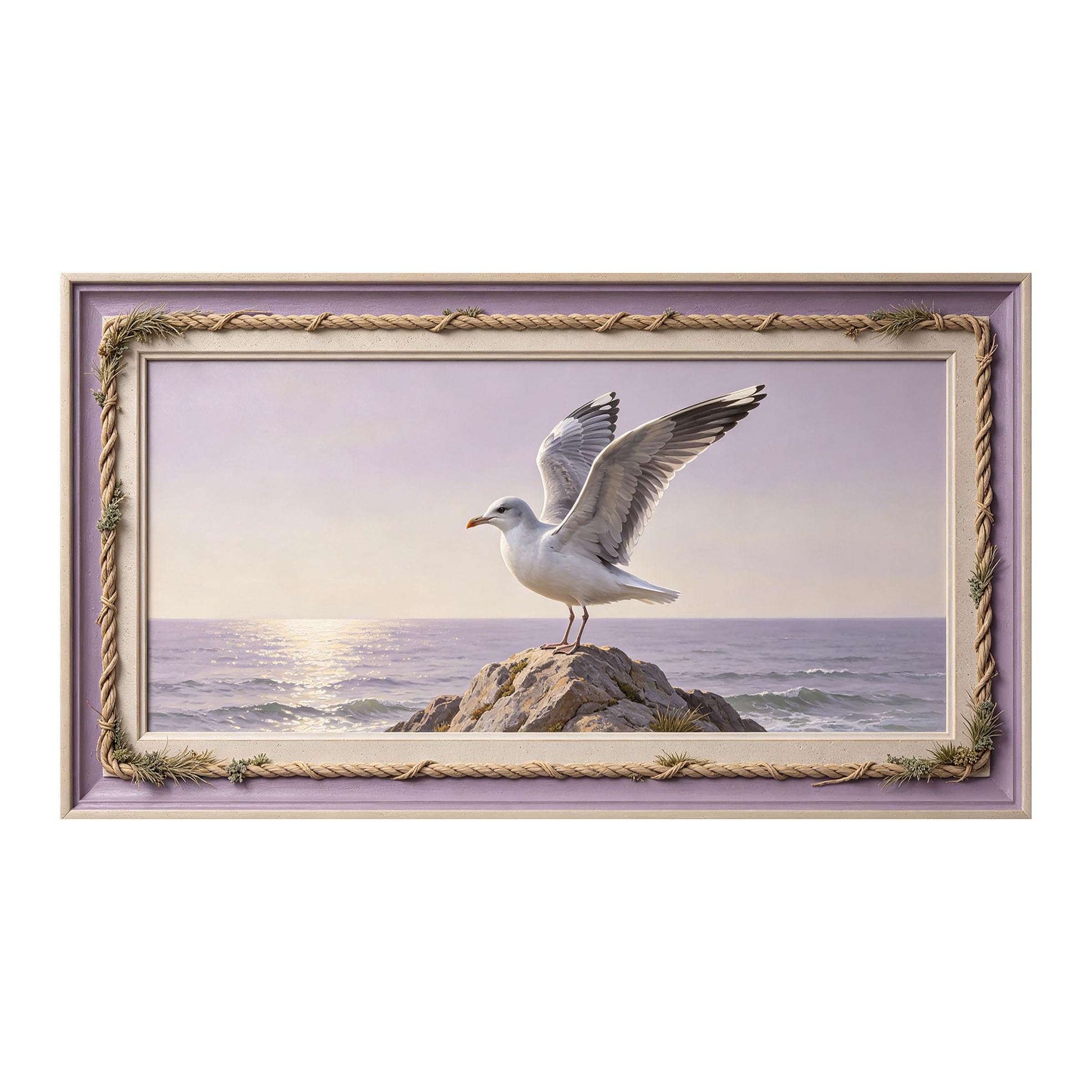Murasolite 3D 3D Framed Wall Art 50cm×90cm Seaside Seagull Ocean Landscape Oil Painting SelfAdhesive Fabric Mural Wall Decor, Peel and Stick No Damage to Wall for Bedroom Living Room