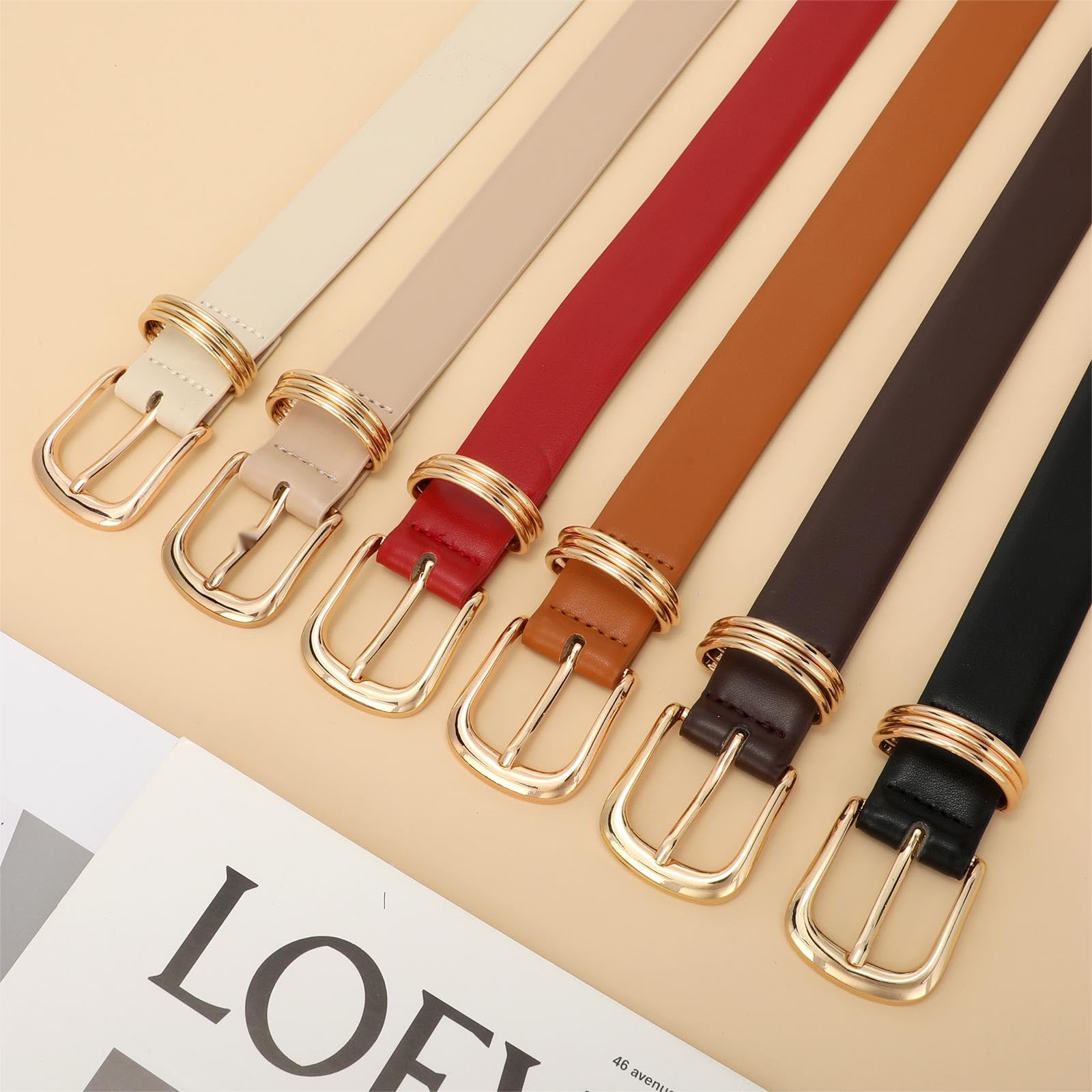 JasGood Damski pasek skórzany ze złotą klamrą, modny skórzany pasek w talii dla kobiet, dżinsy, spodnie, sukienki