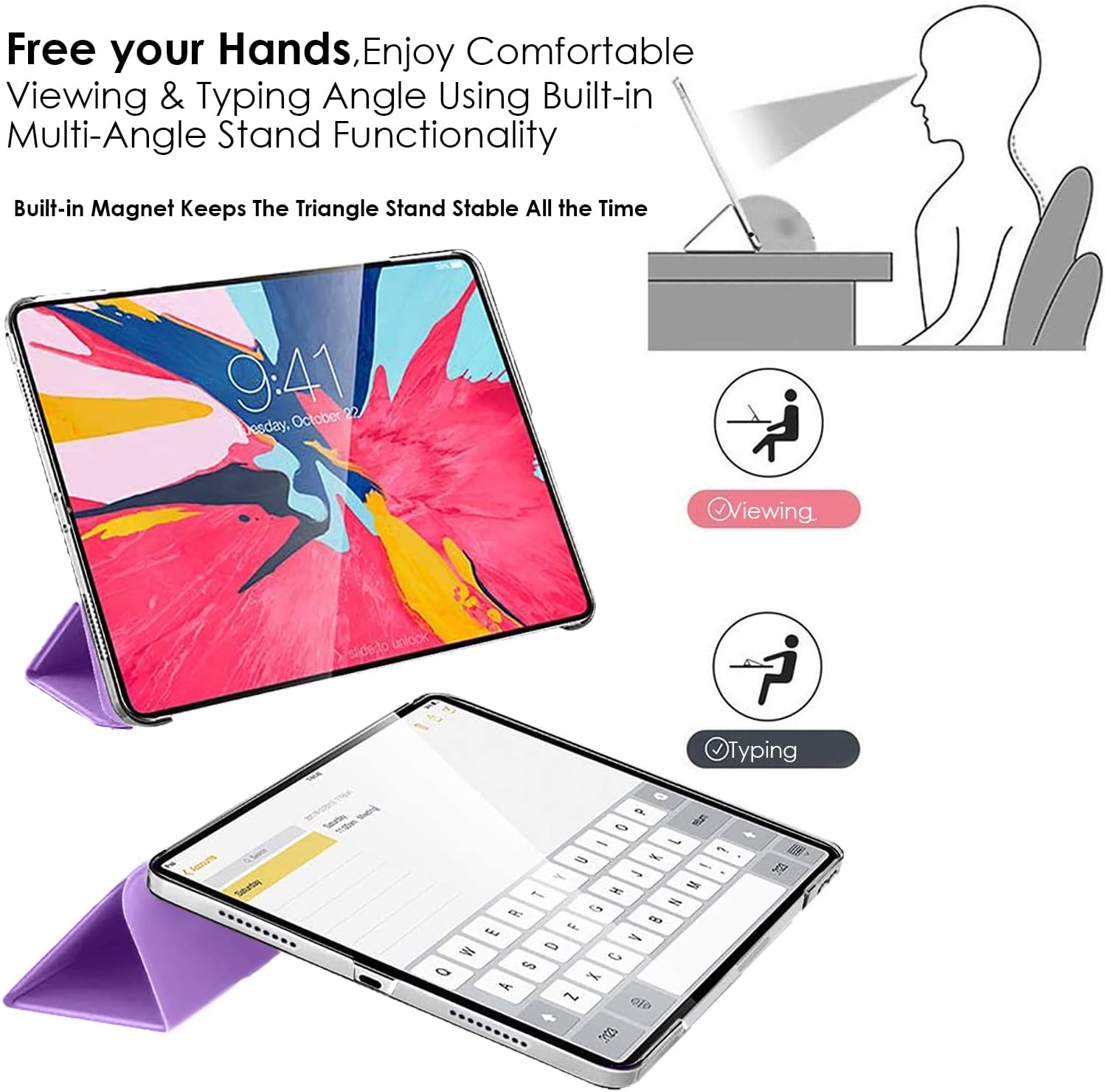 DuraSafe Cases for iPad PRO 11 Inch 1st [ PRO 11 1 Gen 2018 ] A1980 A1934 MTXN2LL/A MTXP2LL/A MTXR2LL/A MTXQ2LL/A MTXT2LL/A MTXU2LL/A Ultra Slim Smart Auto Sleep/Wake PC Cover - Lavender image 4