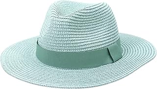 Textiluna Sombrero Panamá de ala Ancha de Paja for Verano, Sombrero Colorido de Moda for Exteriores, Jazz, Playa, for Hombres y Mujeres.(Light Blue)