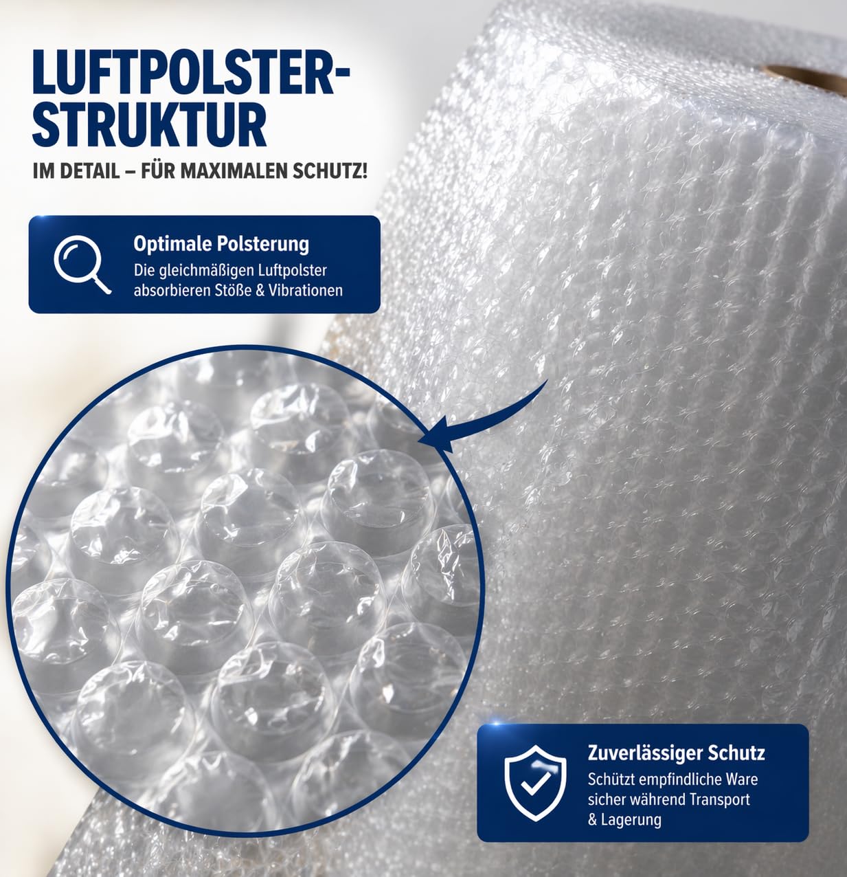 All4All Luftpolsterfolie 150cm x 50m EXTRA STARK 50my – Reißfest & Wasserdicht – Profi Verpackung für Umzug, Möbel & Glas – Noppenfolie Rolle Transparent