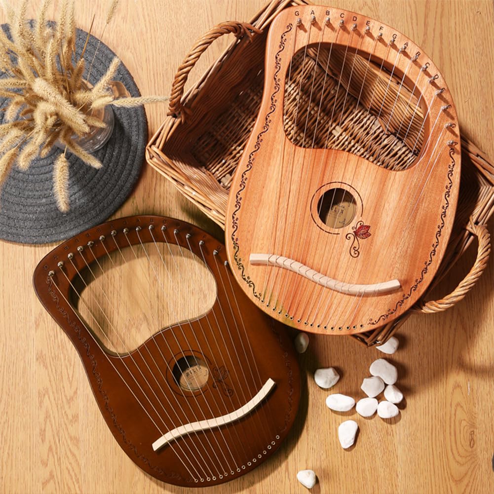 Arpa de lira de 16 cuerdas, instrumento de cuerdas de caoba con material | perfecto, arpas acústicas de caoba resistentes, instrumento de cuerda orquestal profesional para amantes de la música