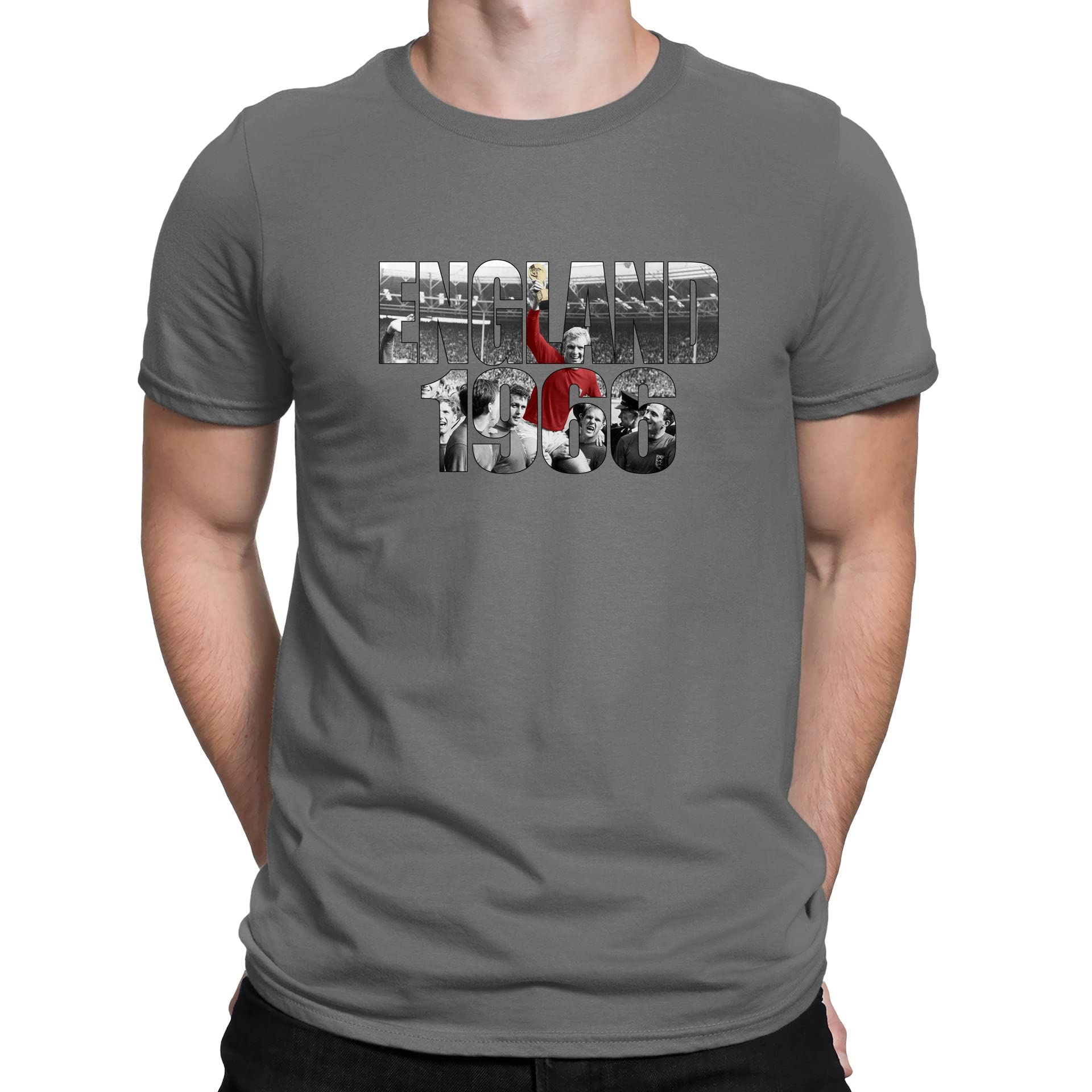 Flip Men's Charcoal Grey England 1966 World Cup Bobby Moore Photo Football T-Shirt (Xxl)