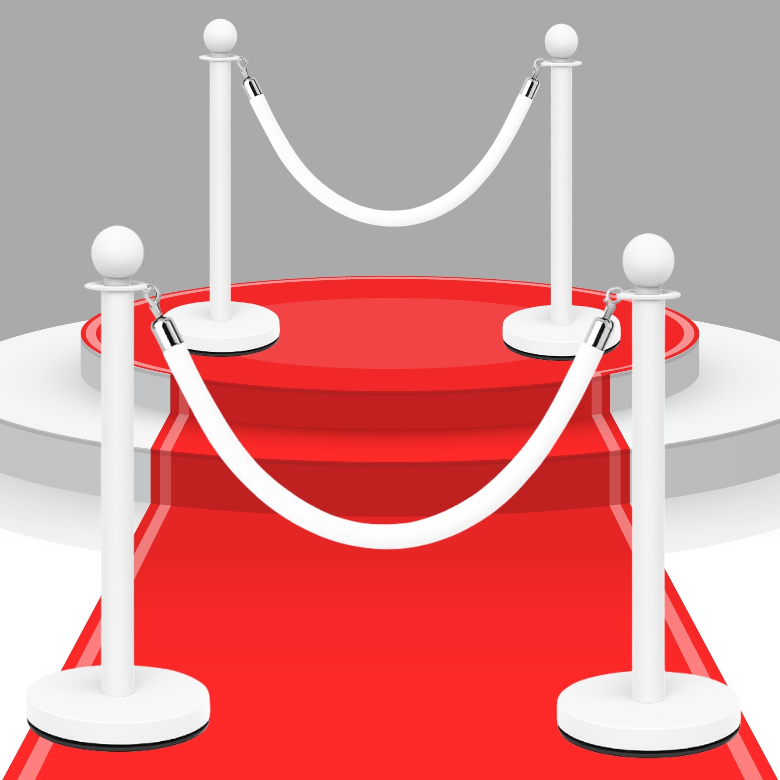 White Stanchion Kit with Velvet Ropes – 4 Stainless Steel Stanchion Posts 2 White Velvet Ropes Modern Crowd Control Barriers and Rope Safety Barriers for VIP Events and Red Carpet Rope and Poles