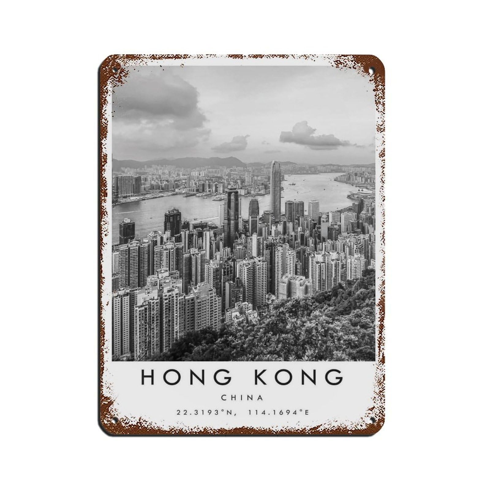 Hong Kong Travel, Hong Kong Poster Retro Poster Metal Tin Sign Chic Art Retro Iron Painting Bar People Cave Cafe Family Garage Poster Wall Decoration 12x16inch(30x40cm)