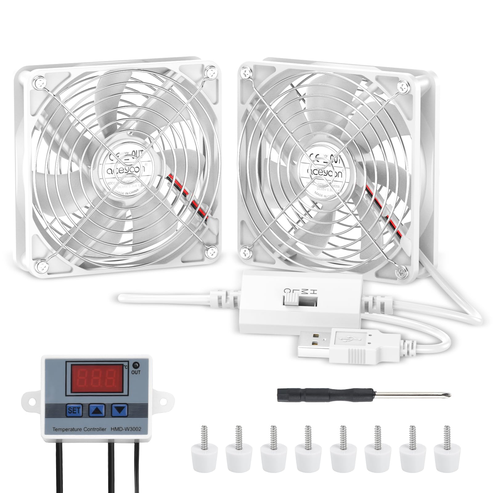 aceyoon Double ventilateur USB 120 mm avec contrôleur de température