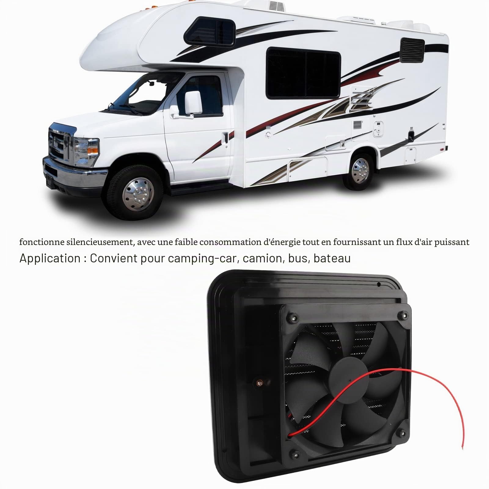 20.5×18.6cm Ventilateur pour RV, 12V Ventilateur d'Air Latéral Ventilation Unidirectionnelle Ventilateur échappement pour RV Camions Autobus Bateau