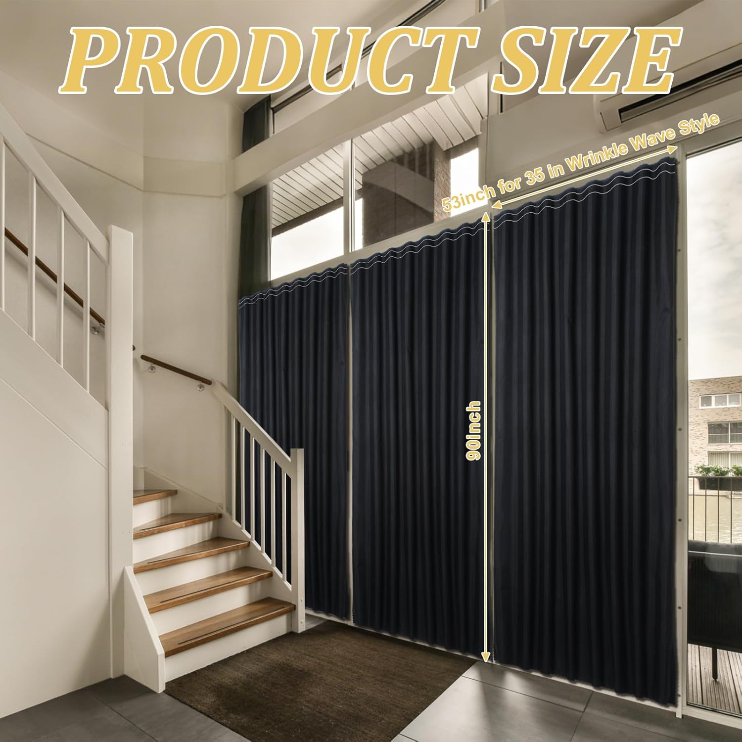 2 Panel 53" W x 90" L No Drill Adhesive Sliding Door Blackout Curtain Blackout Door Blinds Temporary Privacy Thermal Insulated Window Shades Cover for Patio Kitchen Bedroom