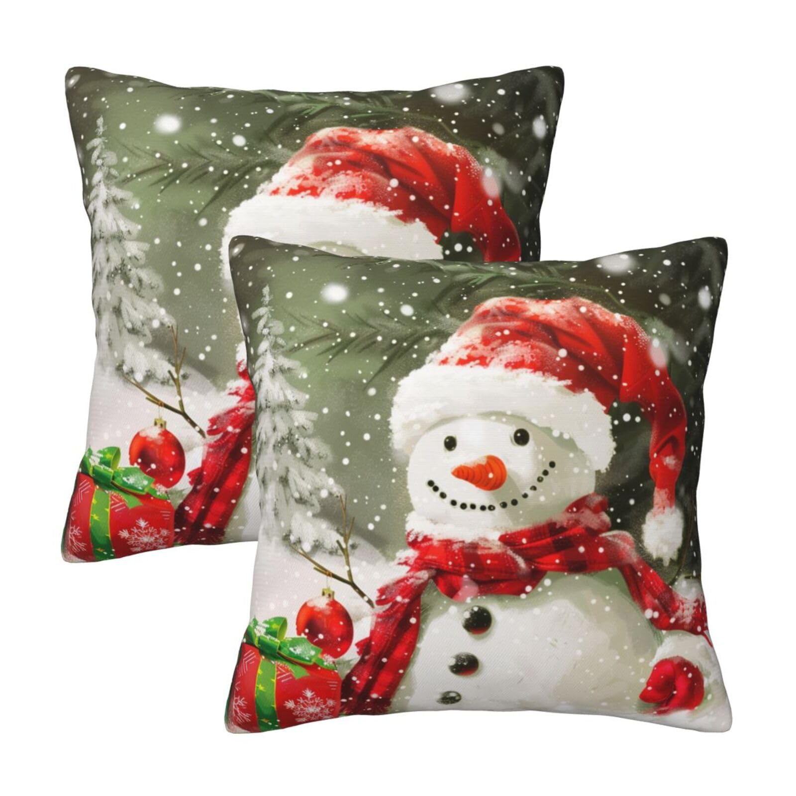 kkvhhyuo Merry Christmas With Happy Snowman Print Pillow Covers Set of 2, Square Decorative Cushion Covers with Hidden Zipper, Throw Pillow Cases for Living Room Sofa Bed Chair, 45x45 cm