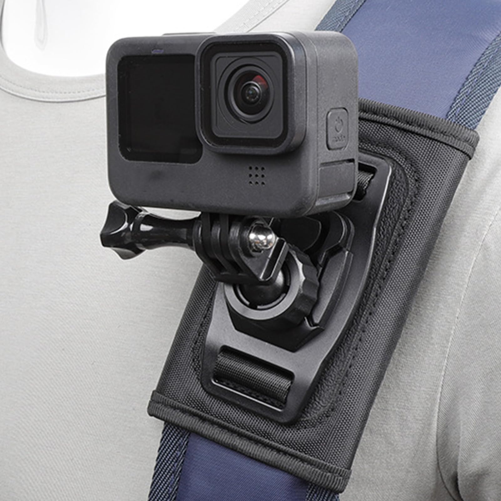 Support de Caméra pour Sac à Dos,Support de Sangle pour Caméra d'action - Accessoires De Sac Antidérapants, Support De Bretelle Rotatif À 360 Degrés Antichoc pour Vélo Camping Et Aventure