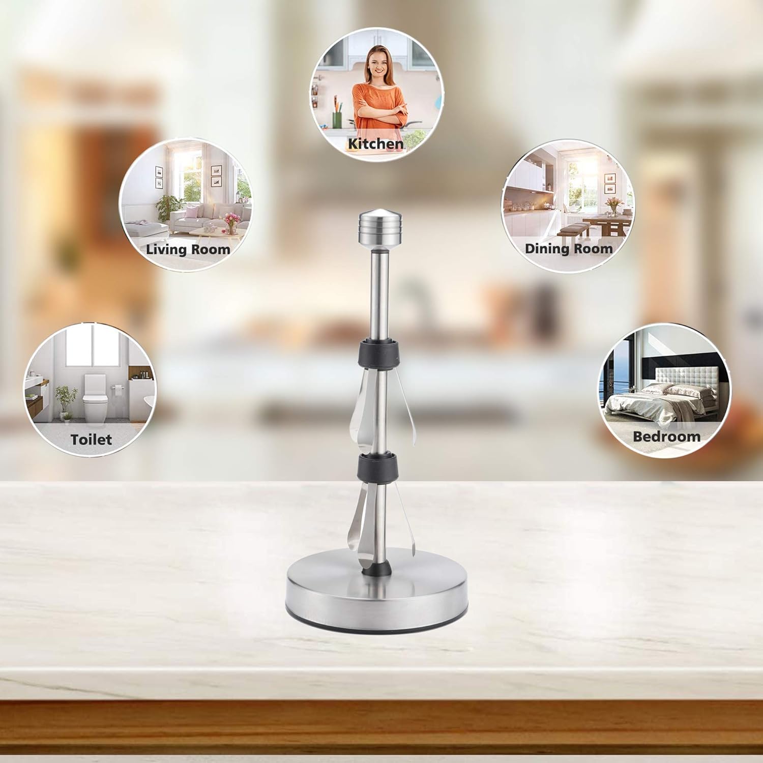 Suction Cups Paper Towel Holder - Weighted Paper Towel Holder 13 inch, One Handed Tear Stainless Paper Towel Stand for Home Kitchen Countertop